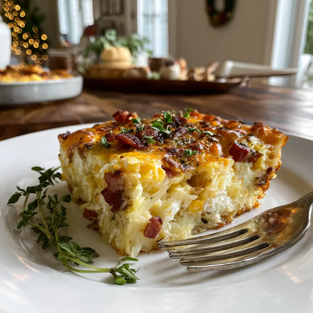 Overnight Hashbrown Breakfast Bake That Saves Your Morning (and Your Sanity) 5 Serving of Overnight Hashbrown Breakfast Bake on a plate