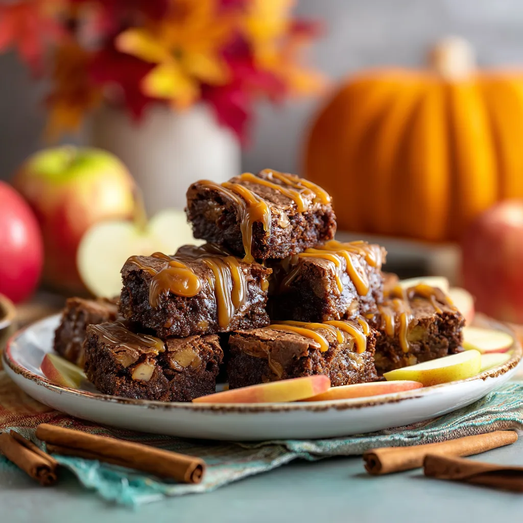 Apple Brownie Bites served with caramel drizzle