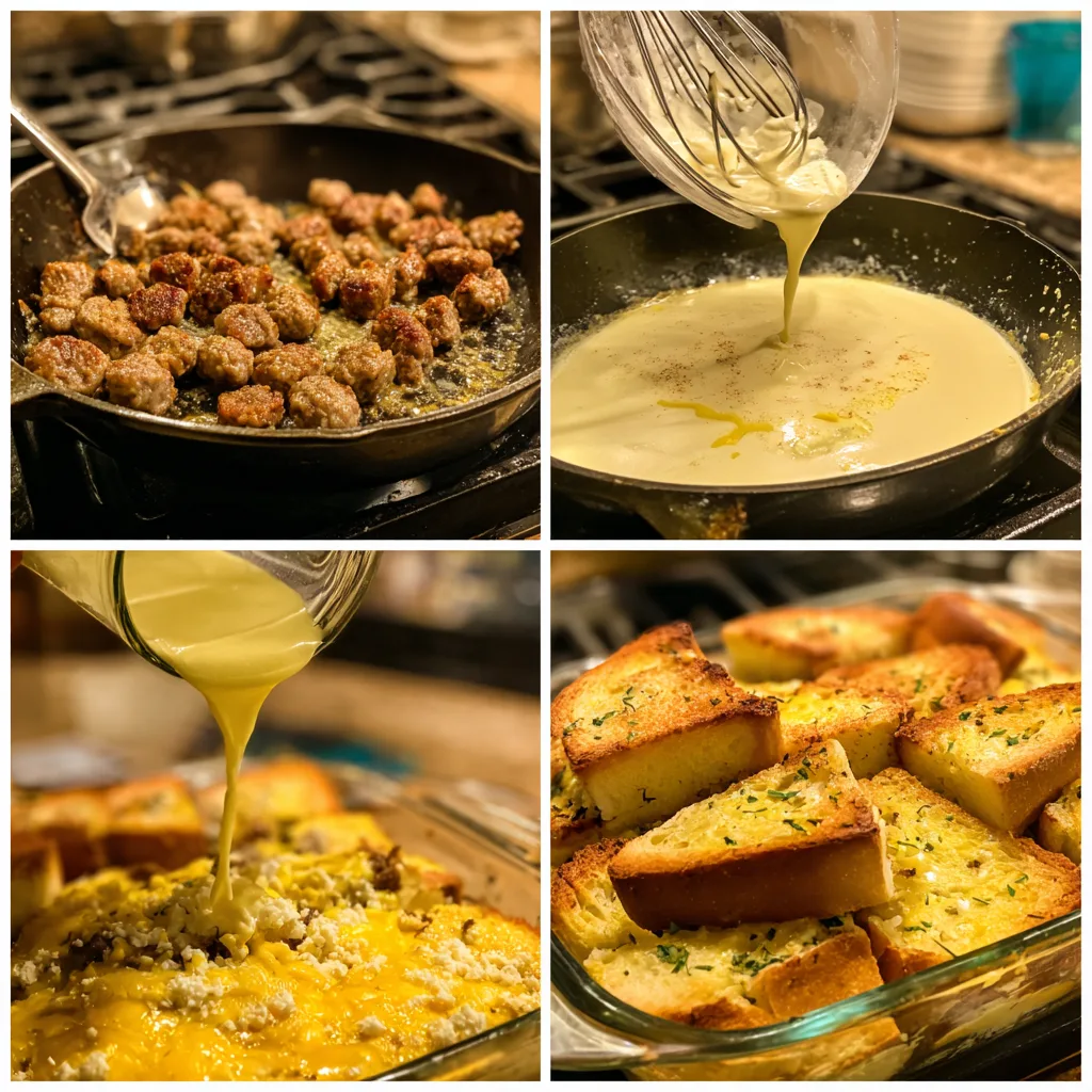 Ingredients for classic sausage egg breakfast casserole