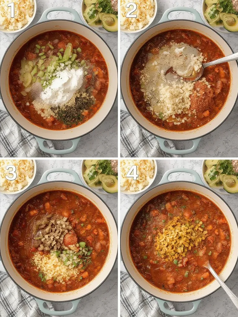 A large pot of simmering Big-Batch Taco Soup with steam rising, showing a rich, colorful broth filled with beans, corn, and ground meat.