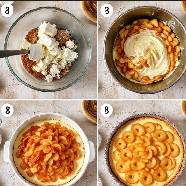 Baked Apple Cheesecake Dip That Steals the Show at Every Fall Gathering 3 step by step baked apple cheesecake dip instructions 4 panel collage