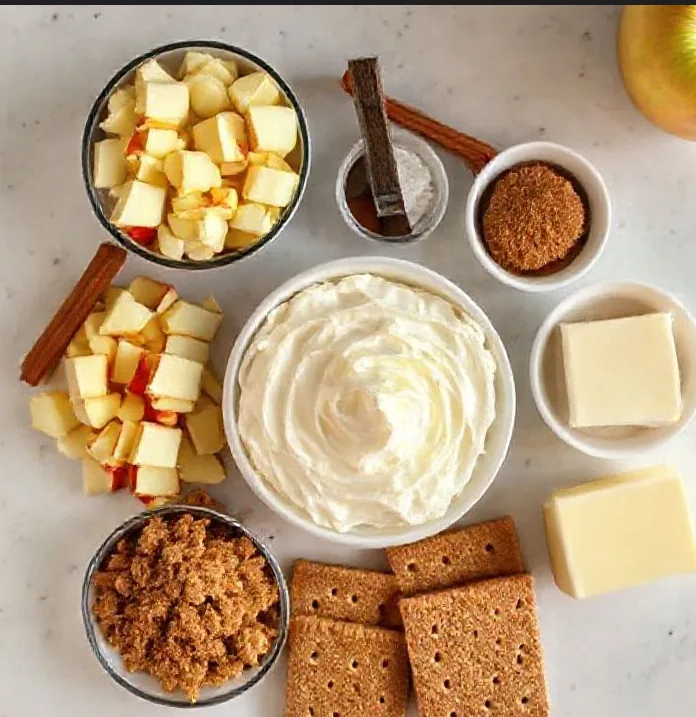 Baked Apple Cheesecake Dip That Steals the Show at Every Fall Gathering 2 ingredients for baked apple cheesecake dip with apples cream cheese cinnamon
