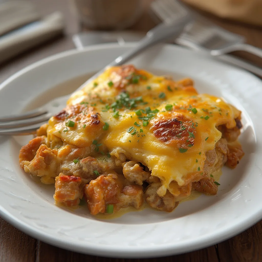 Classic Sausage Egg & Cheese Bake: Your New Favorite Breakfast Casserole! 4 A perfectly baked Classic Sausage Egg & Cheese Bake, sliced and ready to serve.