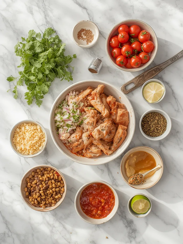 Dump-and-Go Crockpot: Salsa Chicken Tacos 2 Variety of fresh ingredients for meal planning including vegetables, proteins, and pantry staples.