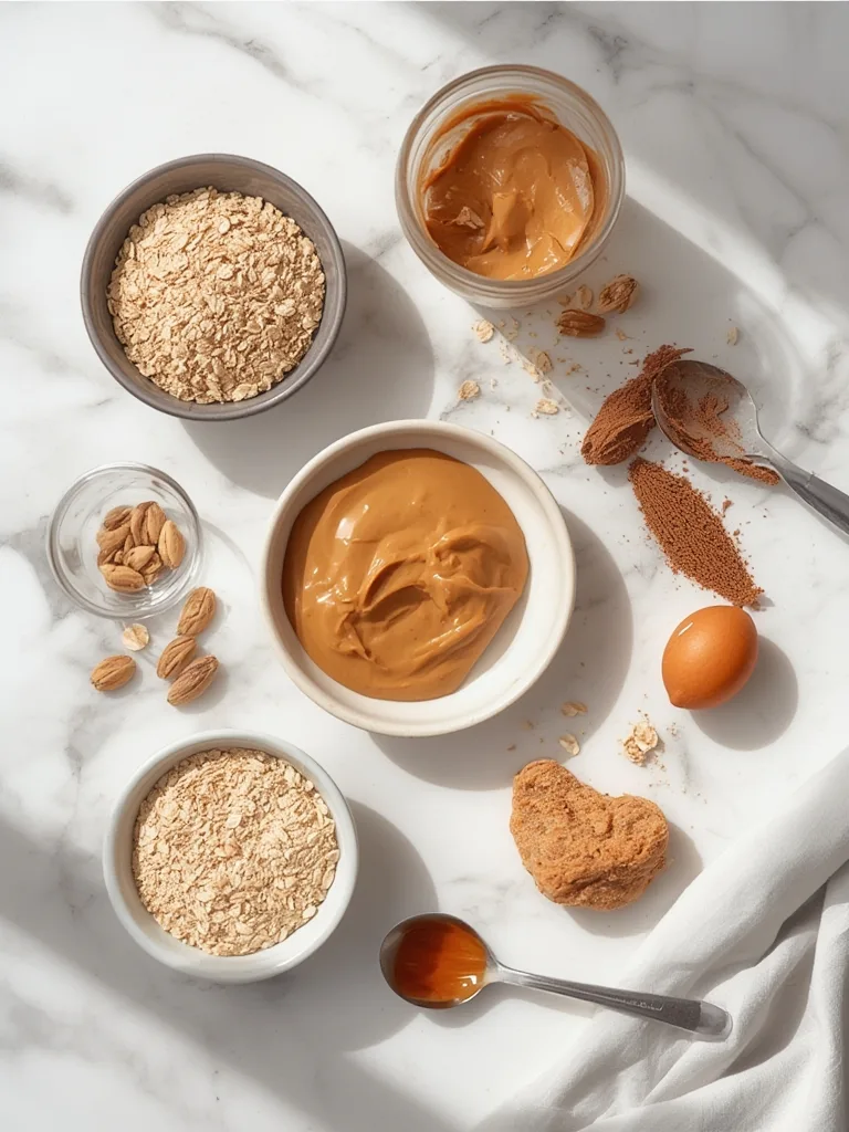 Healthy Snack Plan: Peanut-Butter Oat Energy Bites 2 Variety of fresh ingredients for meal planning, including vegetables, grains, and proteins.