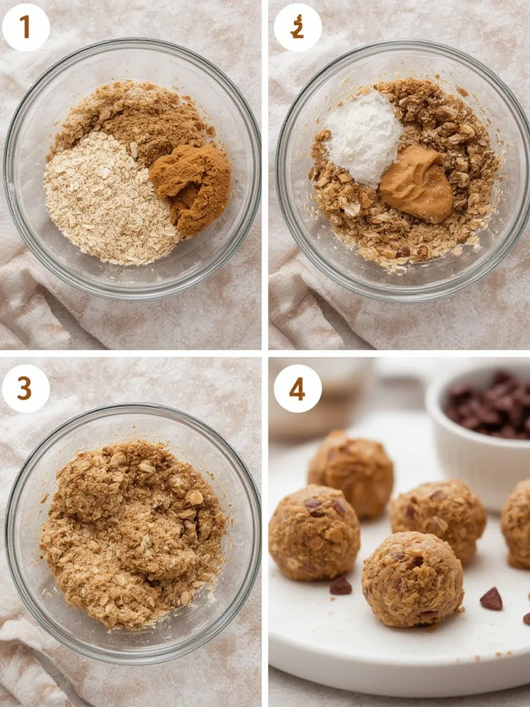 Healthy Snack Plan: Peanut-Butter Oat Energy Bites 3 Person writing a meal plan on a template with ingredients and food around.