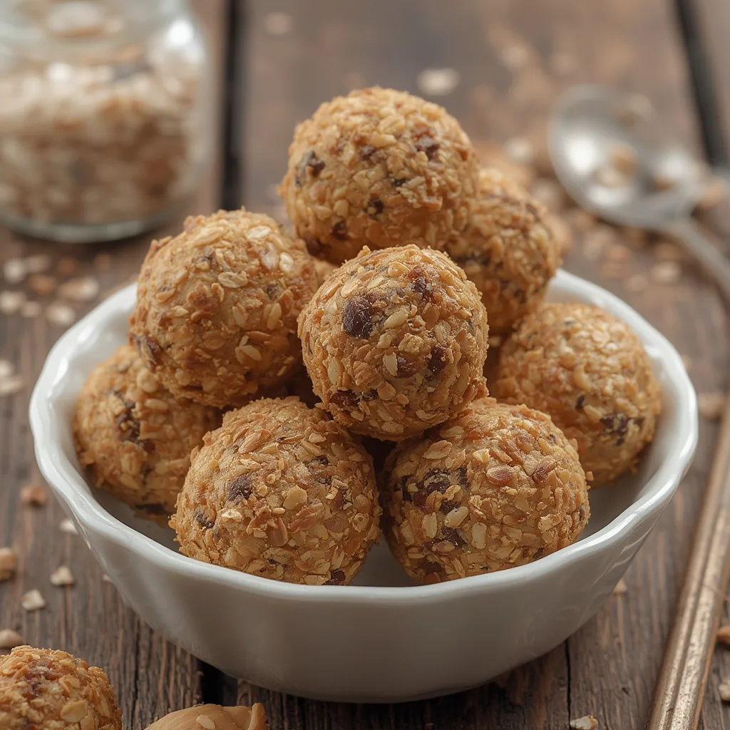 Healthy Snack Plan: Peanut-Butter Oat Energy Bites 4 A beautifully organized weekly meal plan with colorful diverse dishes.