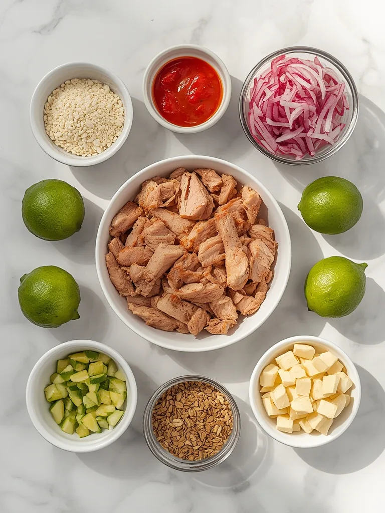 High-Protein Meal Plan: 25g Chili Lime Turkey Bowls 2 Variety of fresh ingredients for meal planning, including vegetables, fruits, and lean protein sources.