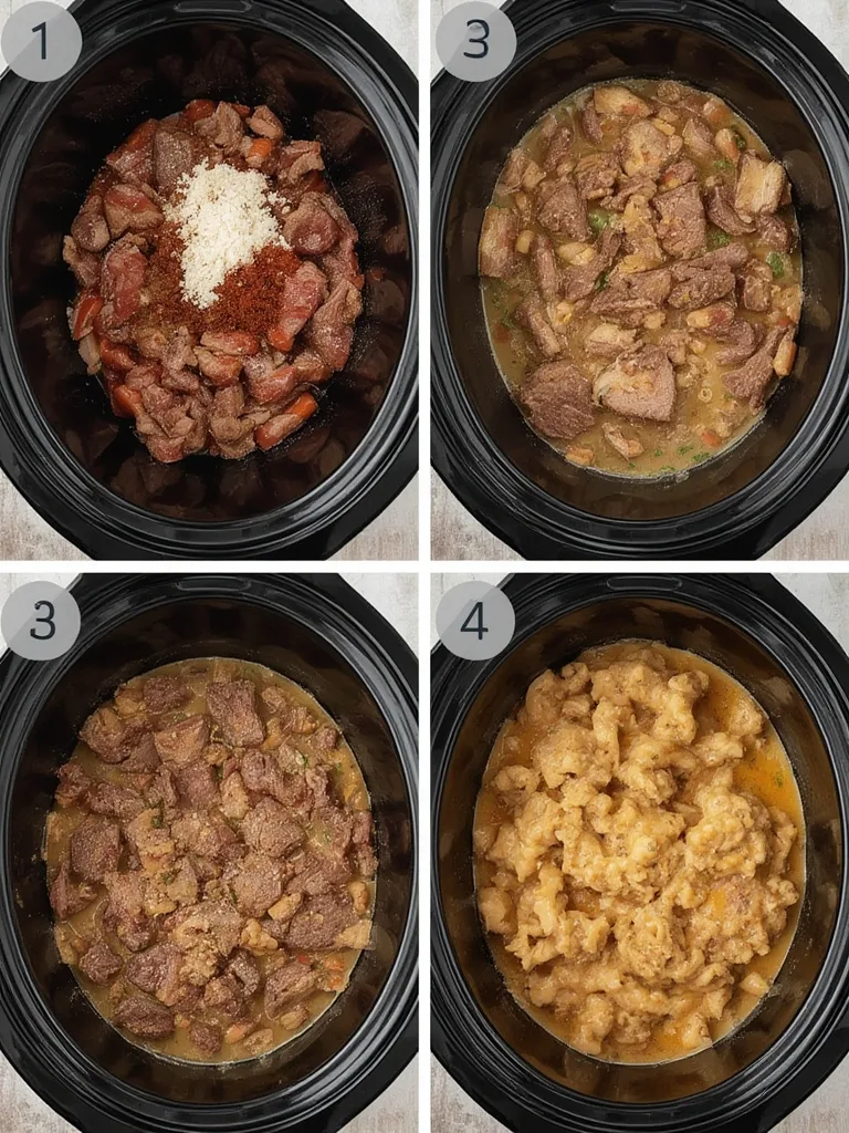 Step-by-step process of making Slow-Cooker Meal Plan: Beef Stroganoff