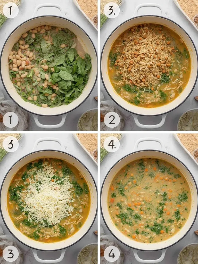 Step-by-step process of making White Bean Spinach Parmesan Soup