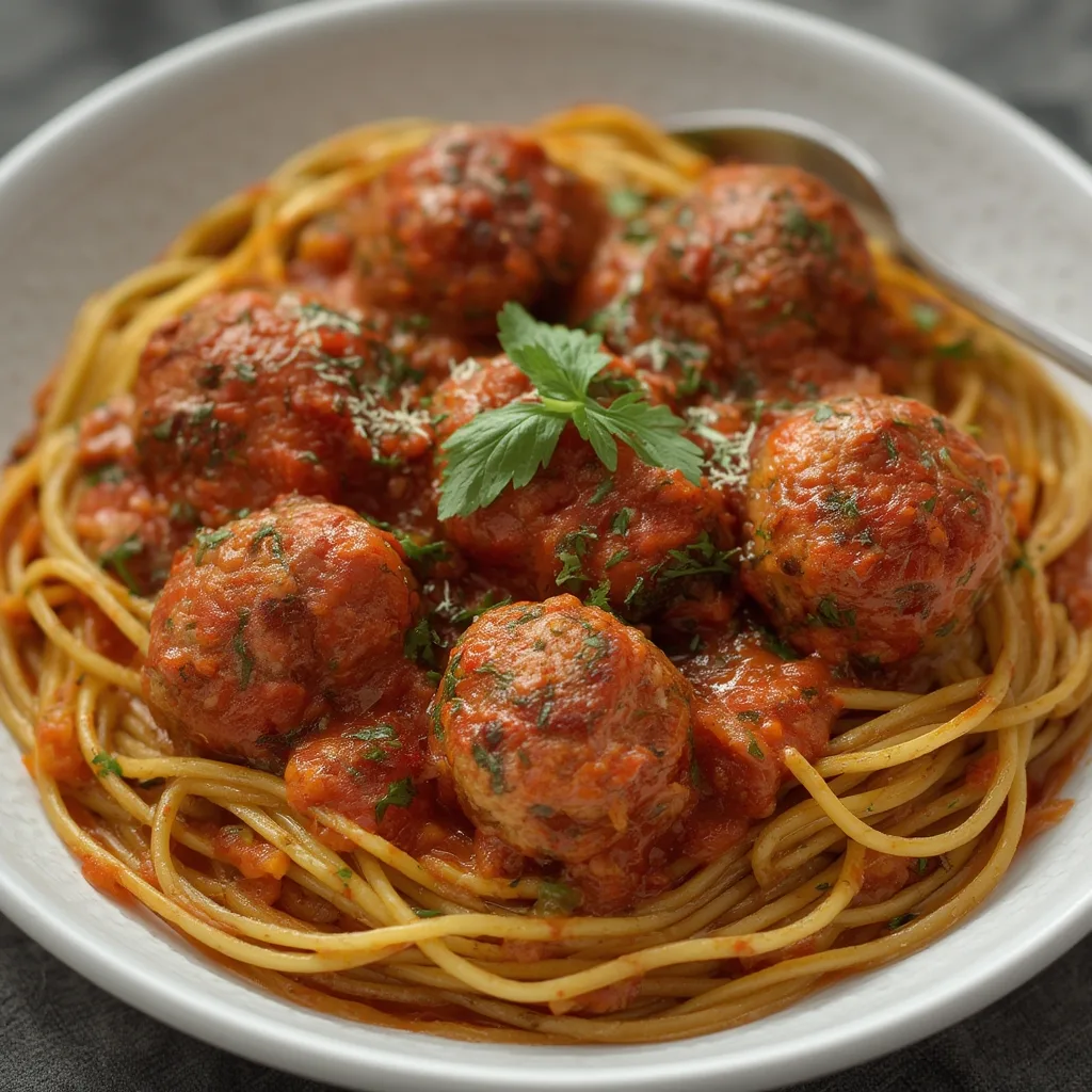 Turkey Zucchini Meatballs: Your New Favorite Quick Dinner Idea! 4 Plated Turkey Zucchini Meatballs with sauce and herbs.