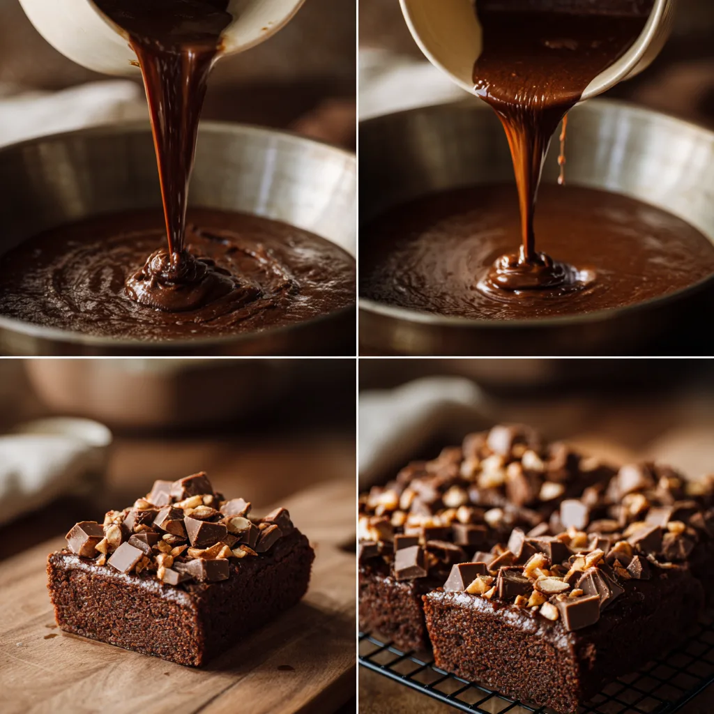 Step-by-step Reese’s Cup Fudge Brownies cooking process in four panels