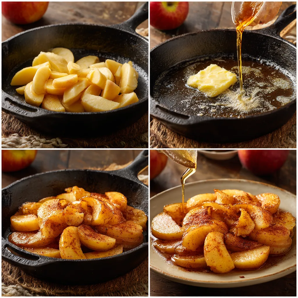 Step-by-step process of cooking Southern Fried Apples in a skillet
