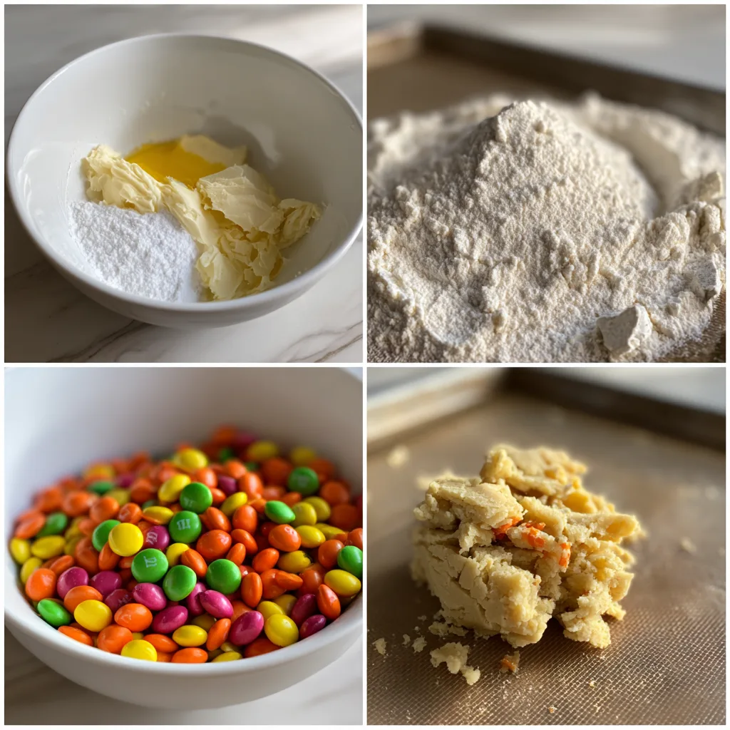 Step-by-step process of preparing Reese’s Pieces Cookies dough