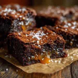 Molten Salted Caramel Brownies – gooey fudgy brownies with melted caramel and sea salt.