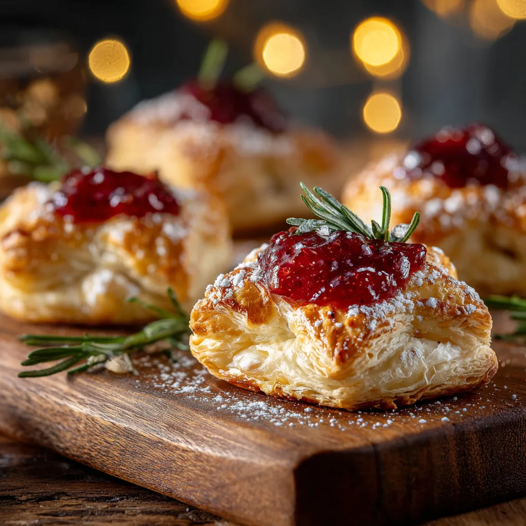 Puff Pastry Brie Stars with Cranberry Jam – Festive Holiday Appetizers That Shine Bright 4 Puff Pastry Brie Stars with Cranberry Jam – festive holiday appetizer served on wooden tray