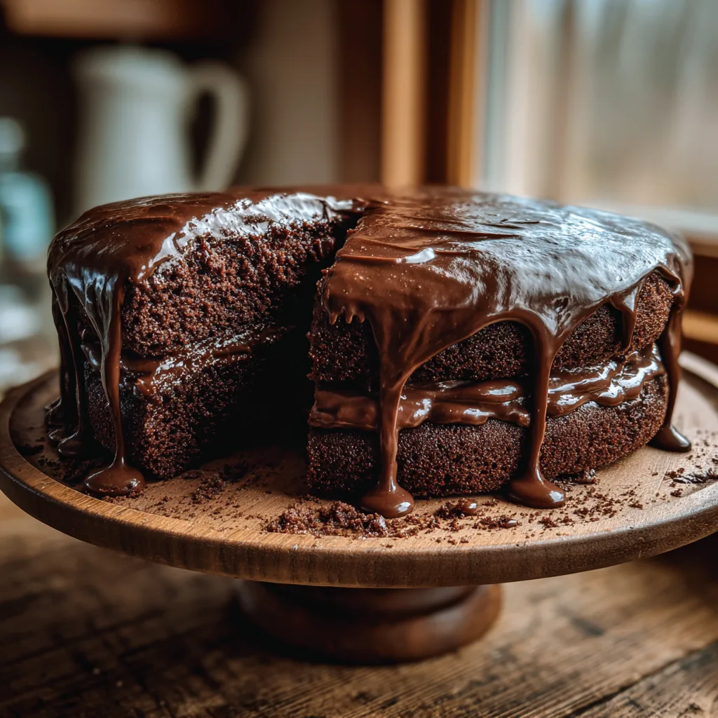 Homemade Chocolate Cake with rich ganache and moist layers