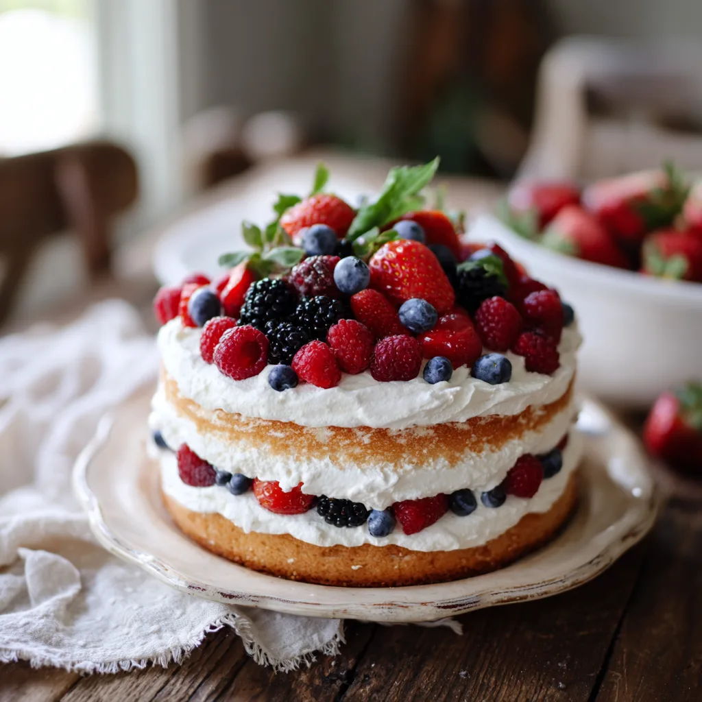 Berry Chantilly Cake: A Dreamy Fresh Fruit Layer Cake You’ll Fall in Love With 4 Berry Chantilly Cake topped with mixed fresh berries and Chantilly cream frosting