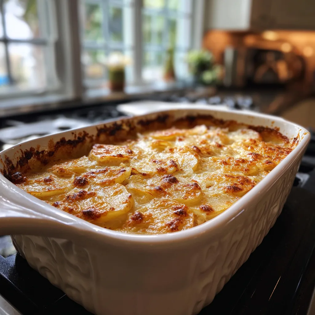 Creamy Scalloped Potatoes baked with golden crust and creamy layers.