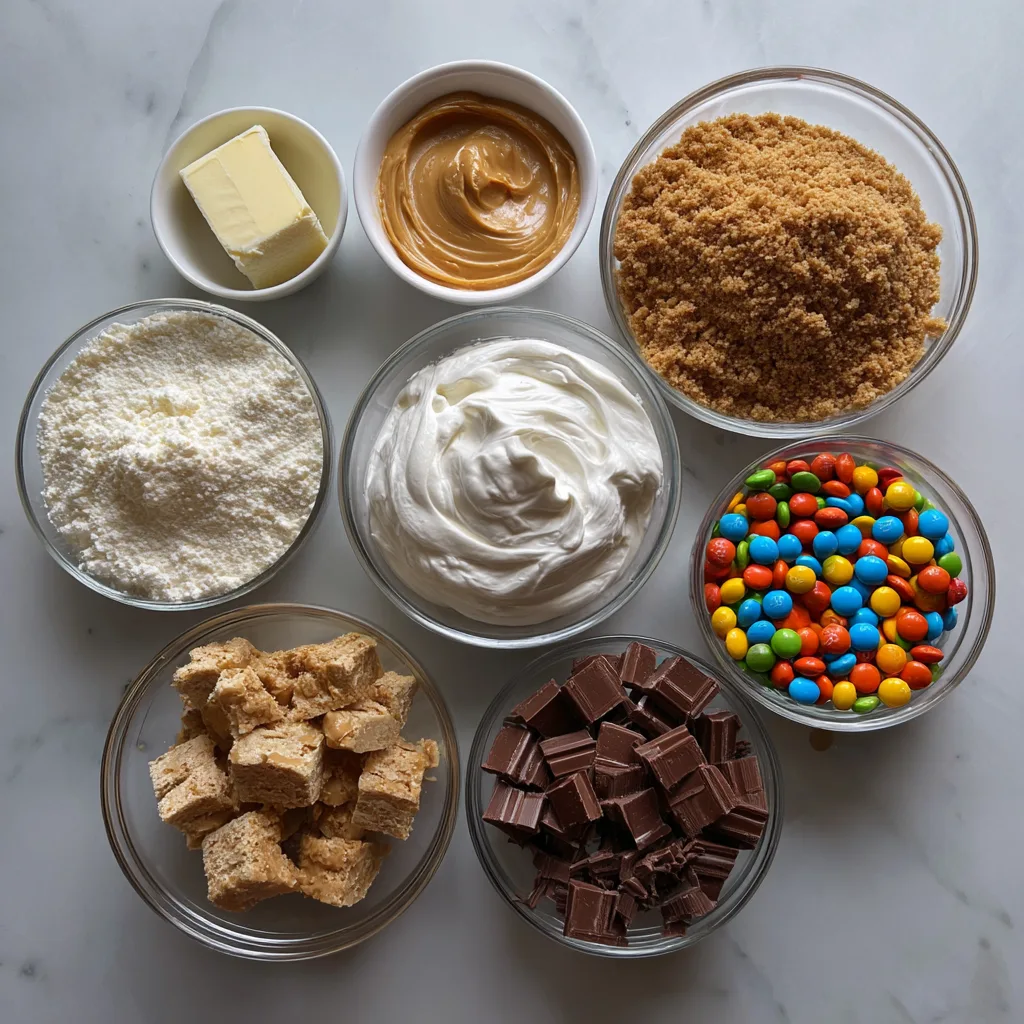 ingredients for no-bake peanut butter cup pie on kitchen counter
