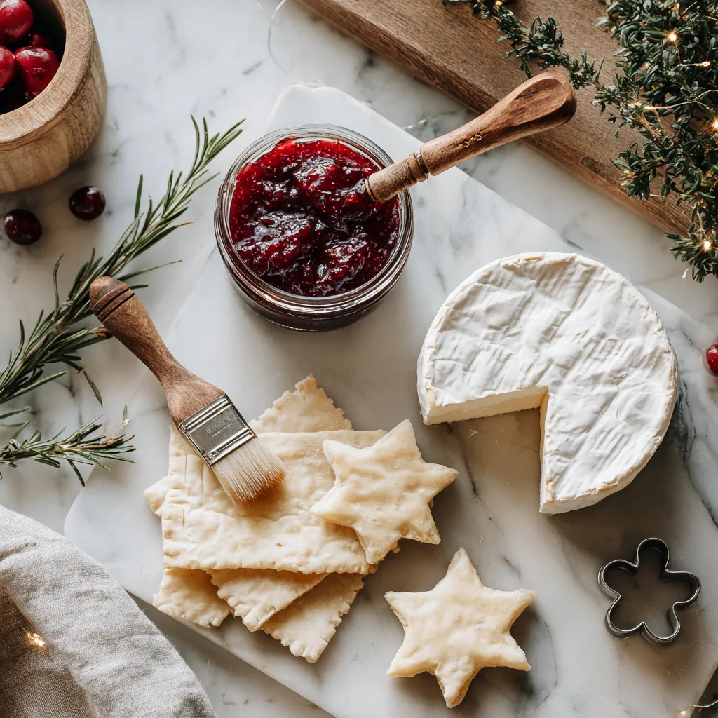 Puff Pastry Brie Stars with Cranberry Jam – Festive Holiday Appetizers That Shine Bright 2 Ingredients for Puff Pastry Brie Stars with Cranberry Jam on marble countertop