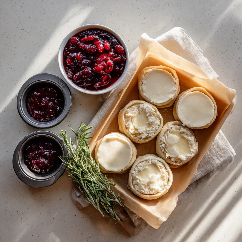 Mini Cranberry Brie Bites with Puff Pastry: The Ultimate Festive Appetizer You’ll Actually Crave 2 Ingredients for Mini Cranberry Brie Bites with Puff Pastry — puff pastry, brie, cranberry sauce, rosemary.