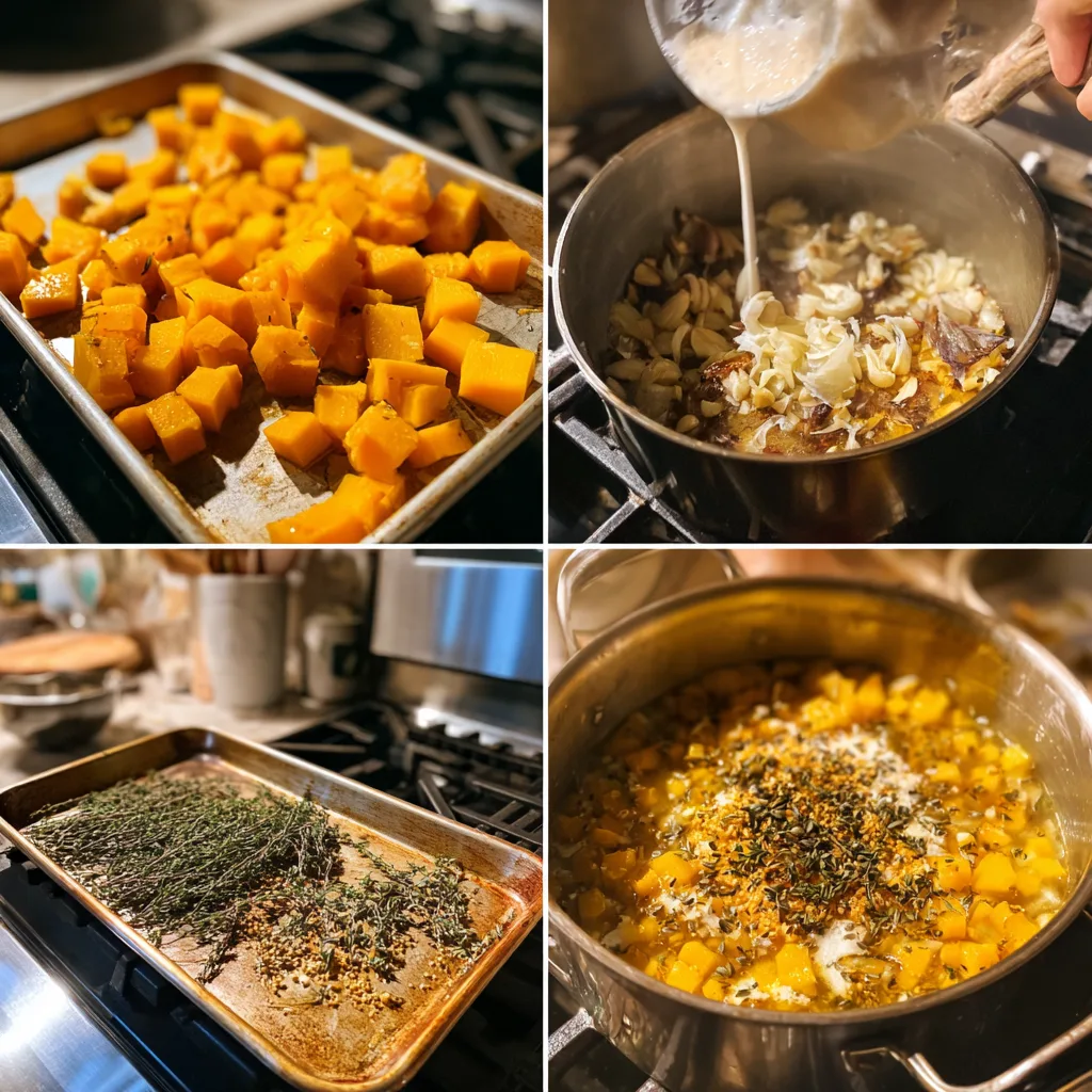 Roasted Butternut Squash Soup: Creamy, Cozy Comfort in Every Spoonful 3 Step-by-step images showing how to make roasted butternut squash soup at home.