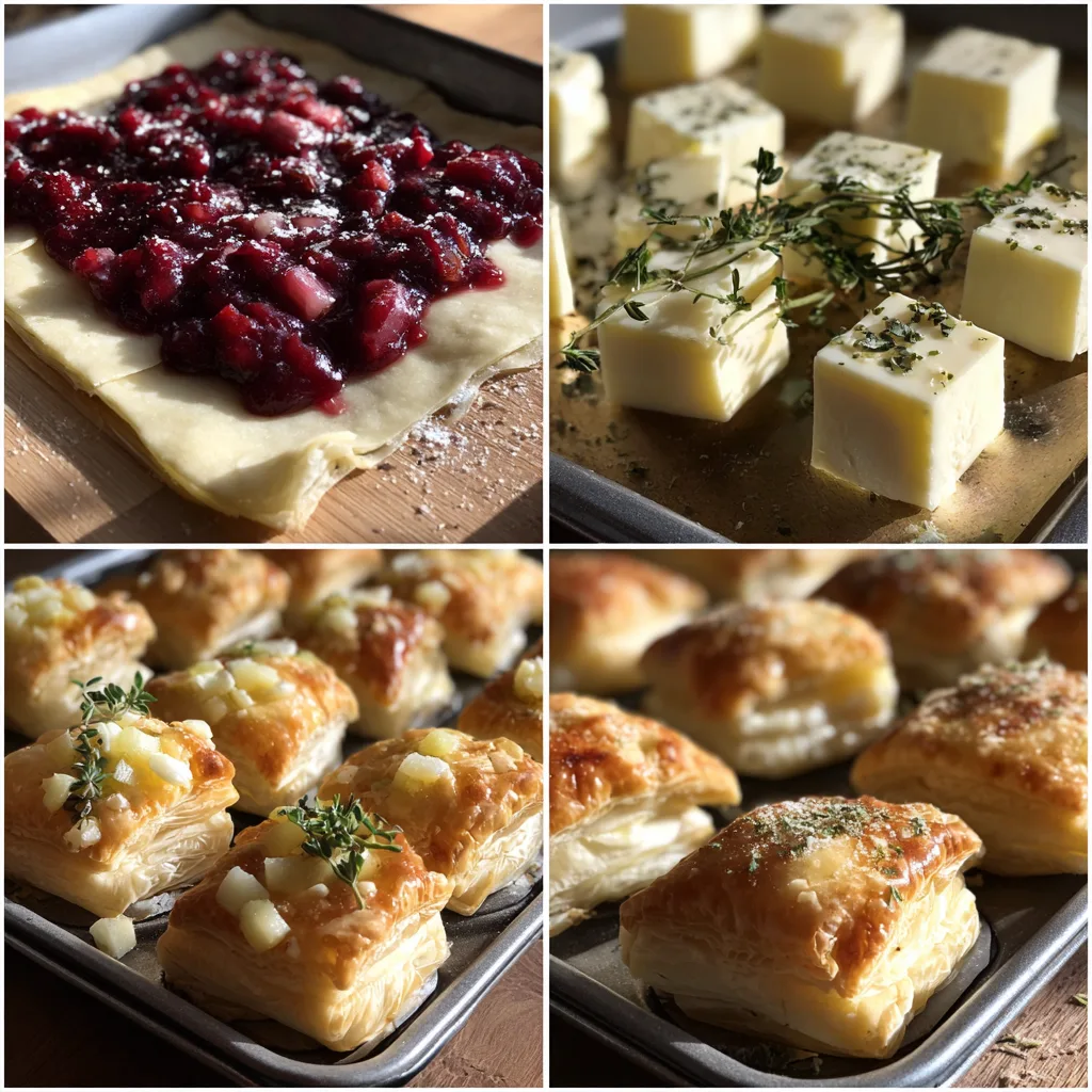Step-by-step making of Cranberry Brie Tartlets with Thyme in home kitchen