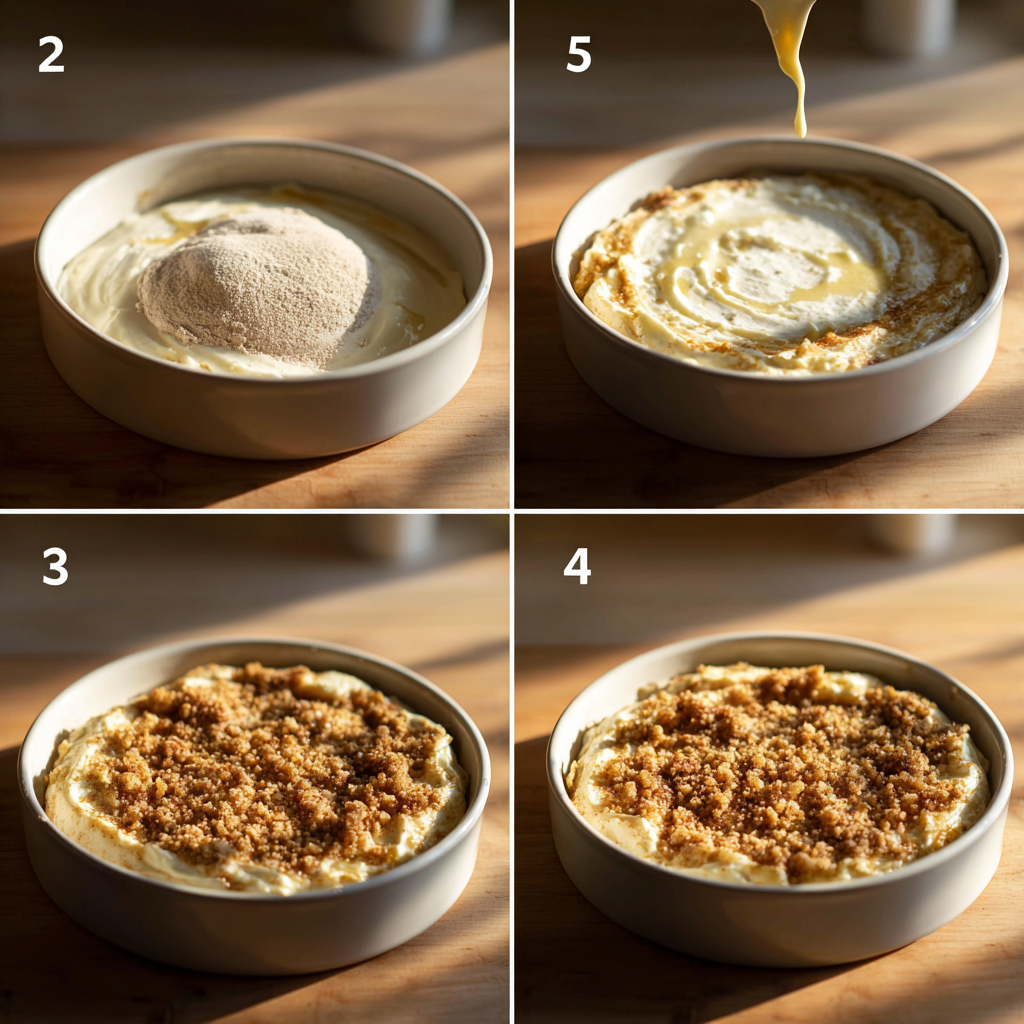 Step-by-step photos showing how to make baked apple cheesecake dip