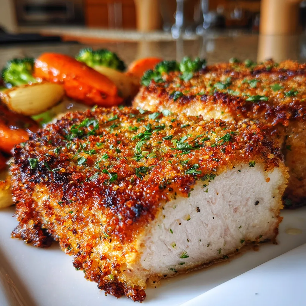 Parmesan Crusted Pork Chops with crispy golden crust