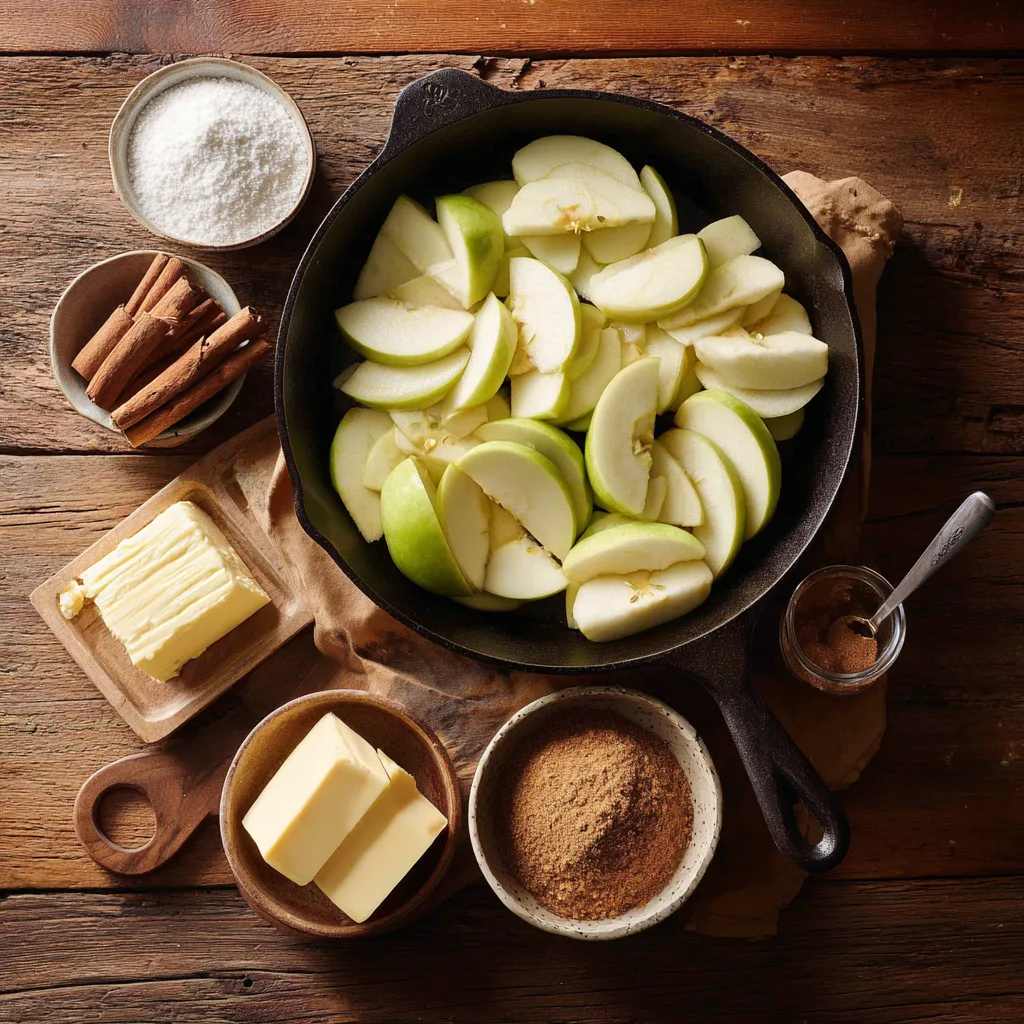 Ingredients for Southern Fried Apples including apples, butter, and cinnamon