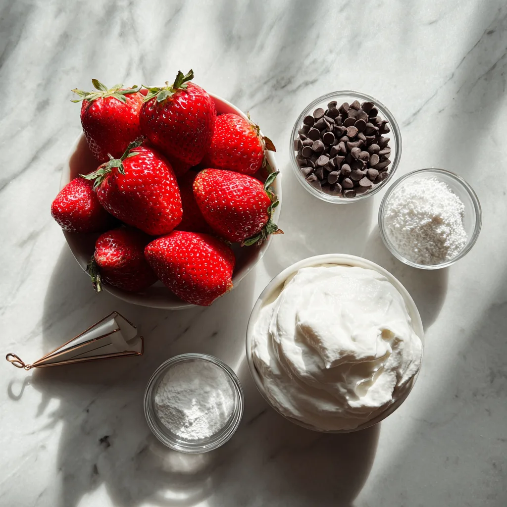 Strawberry Santas: Adorable, No-Bake Christmas Treats Everyone Will Love! 3 Ingredients for Strawberry Santas – strawberries, whipped cream, and chocolate chips.