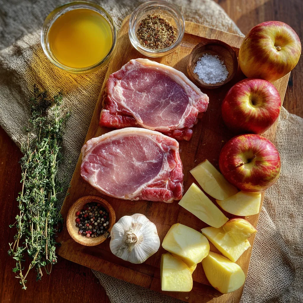 ingredients for pork chops with apple cider sauce (Focus Keyword)