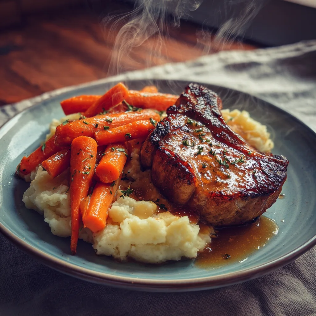 serving plate pork chops with apple cider sauce (Focus Keyword)