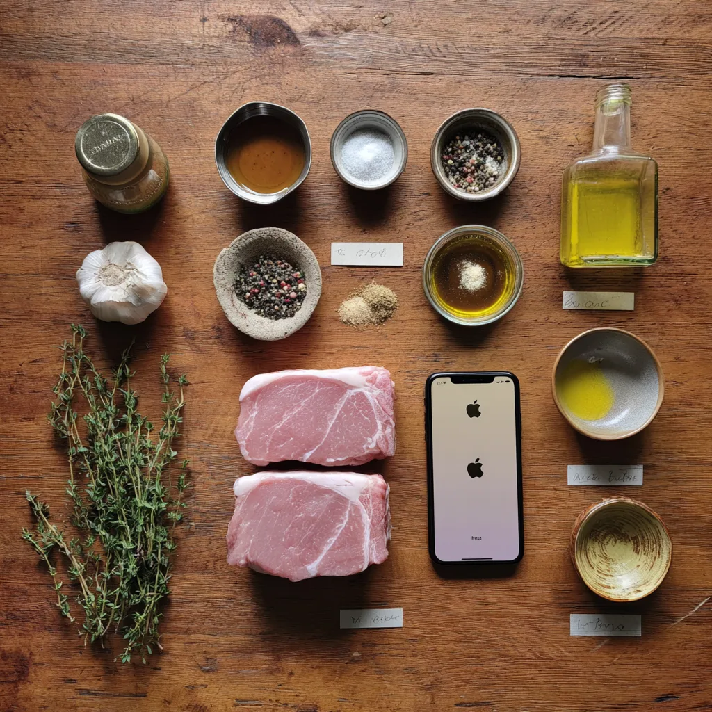 Maple Dijon Pork Chops ingredients laid out (Maple Dijon Pork Chops)