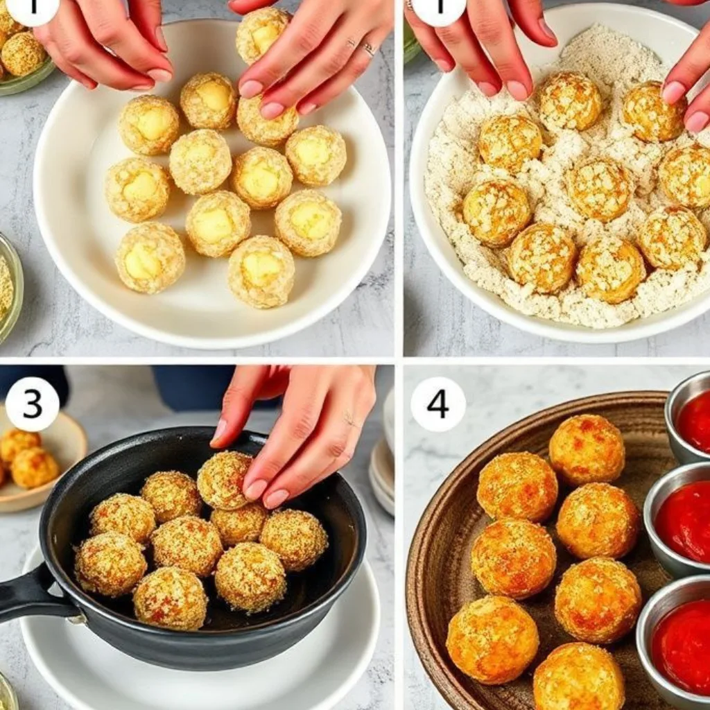 Step by step process for Mini Arancini Balls with Marinara Dip