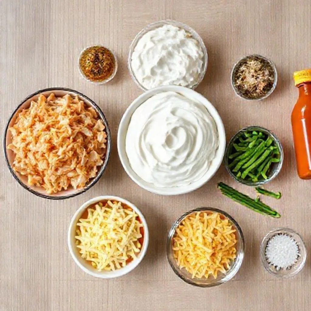Healthy Buffalo Chicken Dip That Packs a Punch of Flavor 2 Healthy Buffalo Chicken Dip ingredients laid out in bowls