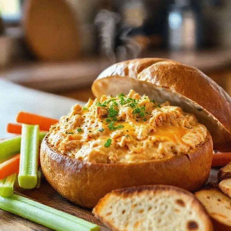 Buffalo Chicken Dip in Bread Bowl