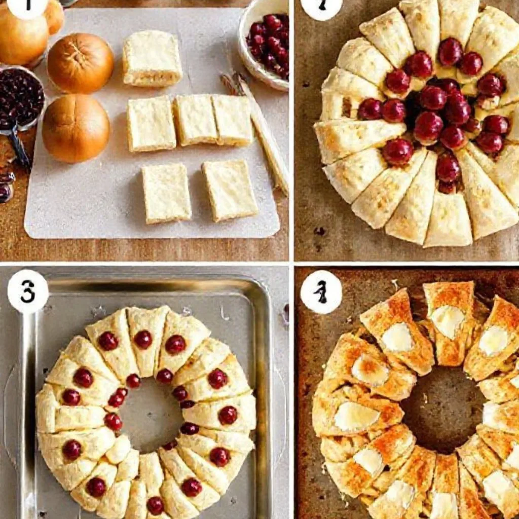 How to make cranberry brie pull-apart bread wreath step by step