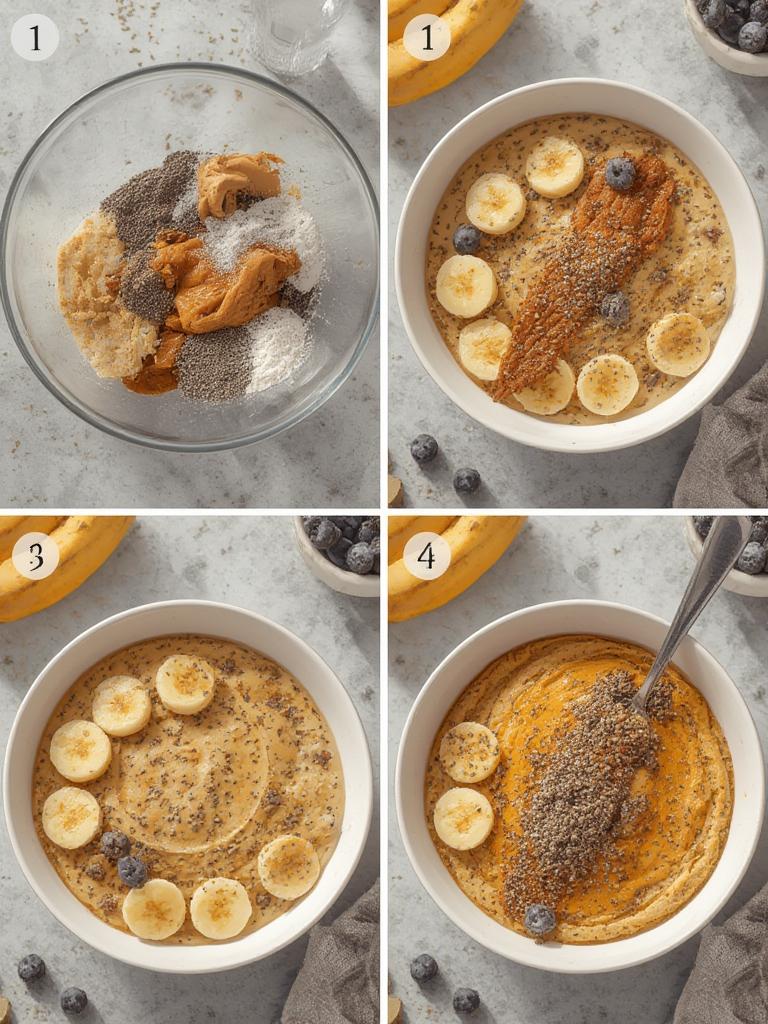 Banana peanut butter baked pancake bowls with chia seeds 2
