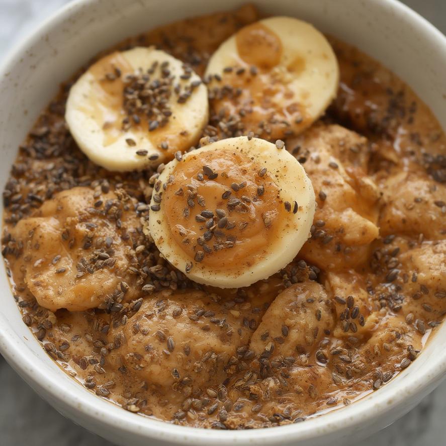 Banana peanut butter baked pancake bowls with chia seeds 3