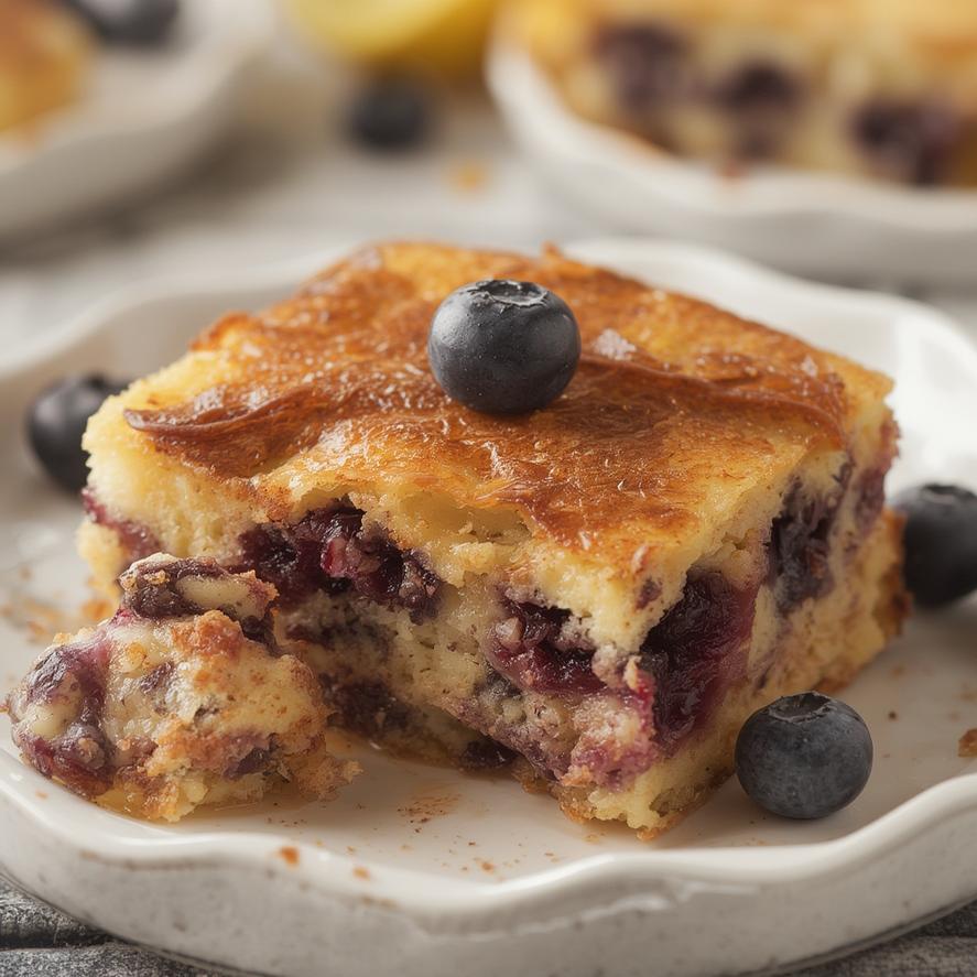 Blueberry lemon baked pancake meal prep squares with added protein powder 3