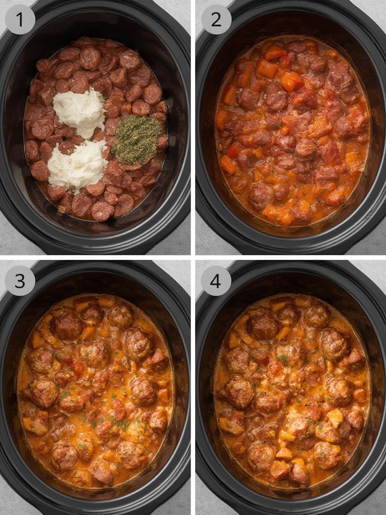 Layering Cheesy Smoked Sausage Bake ingredients in dish