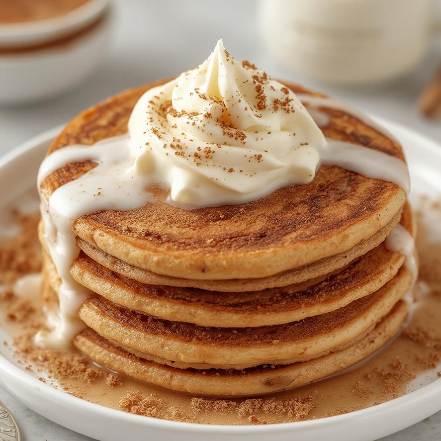 Healthy Food Ideas! Heavenly Cinnamon Roll Protein Pancakes With Light Cream Cheese Topping 5 Serving suggestion