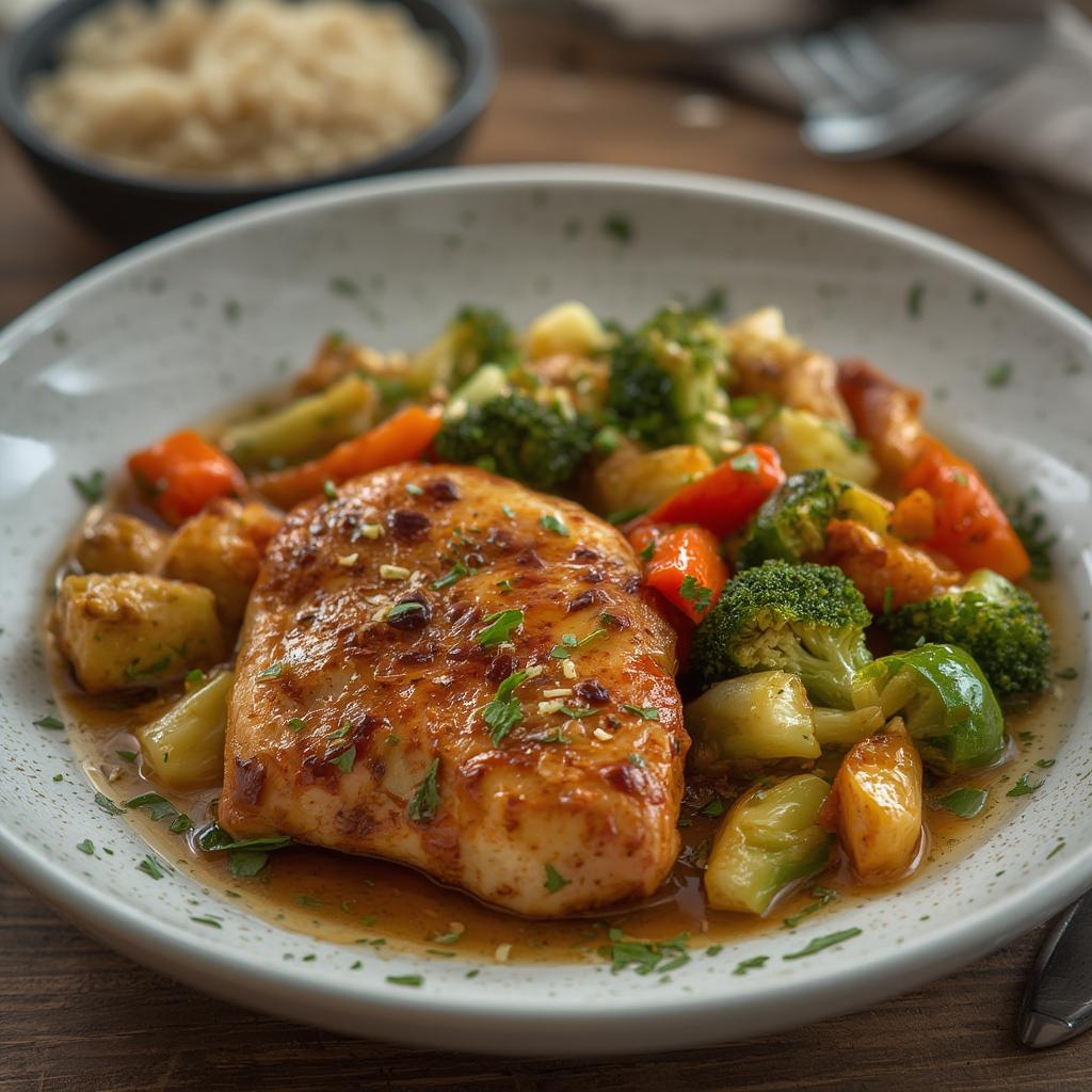 Finished Honey Garlic Chicken with Veggies