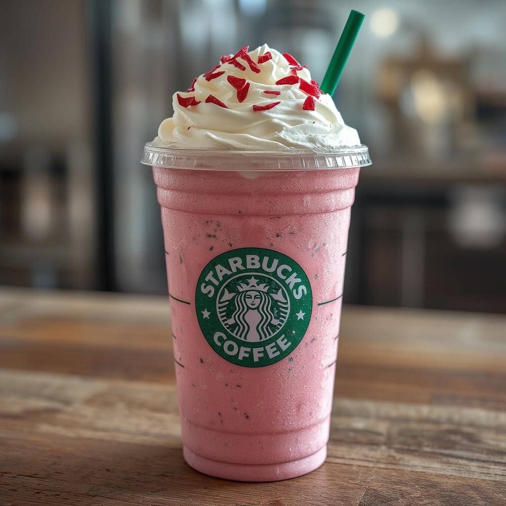 Finished Pink Drink in a clear glass with strawberries