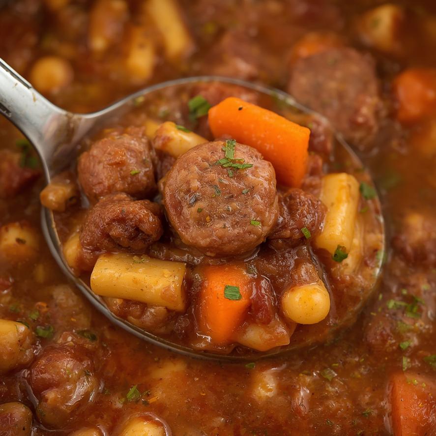 Family enjoying Sausage Goulash Soup