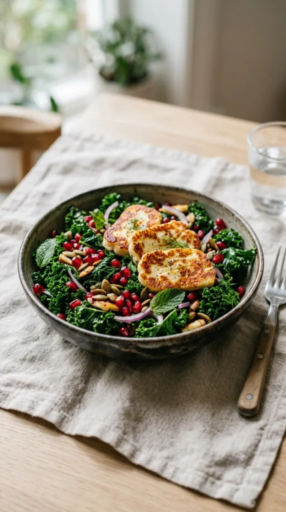 Kale pomegranate salad halloumi 62e5c501e4