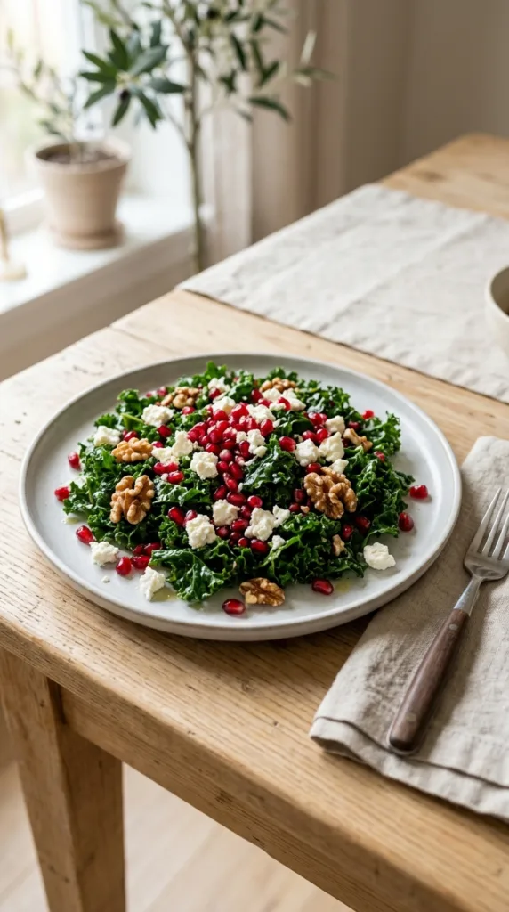 Kale pomegranate salad on plate b590d7a9d1