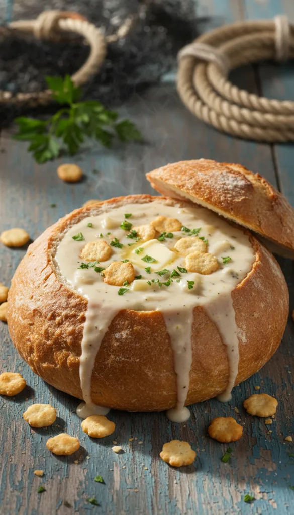 15 Rustic Bread Bowl Soup Presentation Ideas 7 Original clam chowder 202602132122